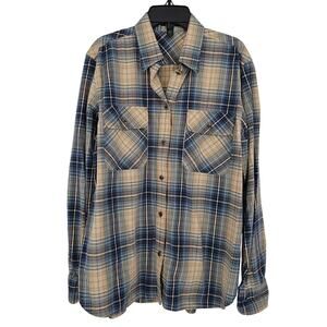 LRL Lauren Jeans Co Blue Cream Plaid Long Sleeve Western Cotton Button Shirt L